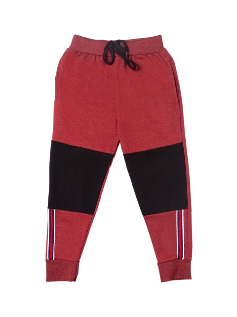 

RAINE AND JAINE Boys Maroon & Black Colourblocked Straight-Fit Joggers