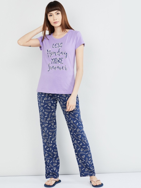 

max Women Lavender & Blue Striped Night suit
