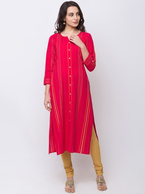 

Ethnicity Women Fuchsia Pink Woven Design Straight Kurta