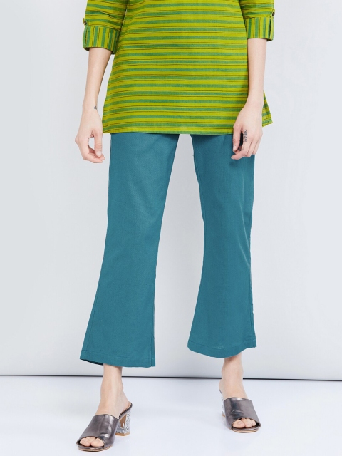 

max Women Teal Blue Regular Fit Solid Bootcut Trousers
