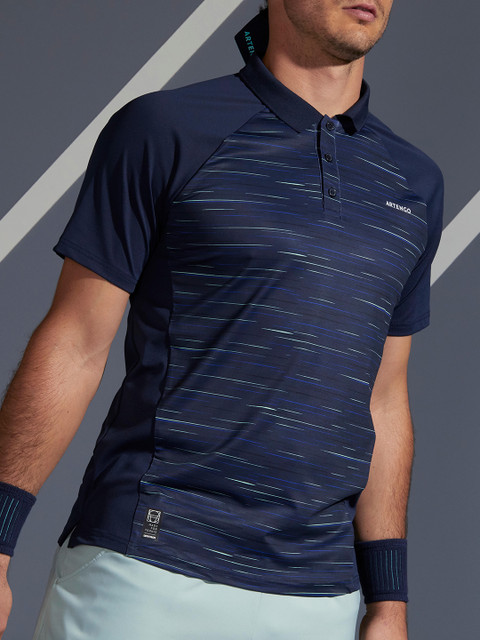 

Artengo By Decathlon Men Navy Blue Printed Tennis Polo T-Shirt Dry 500