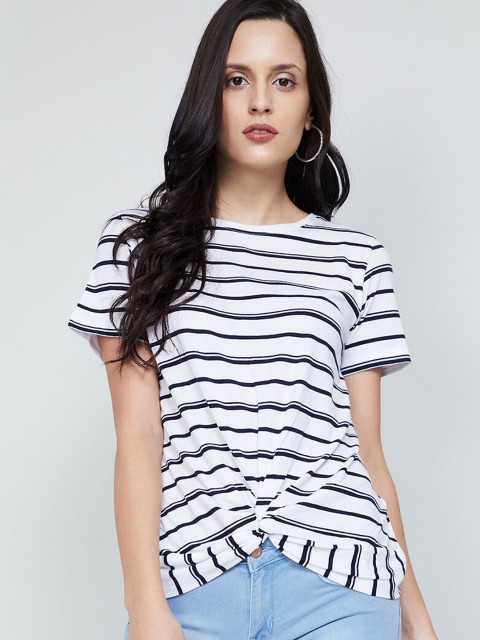 

max Women White & Navy Blue Striped Twisted Top