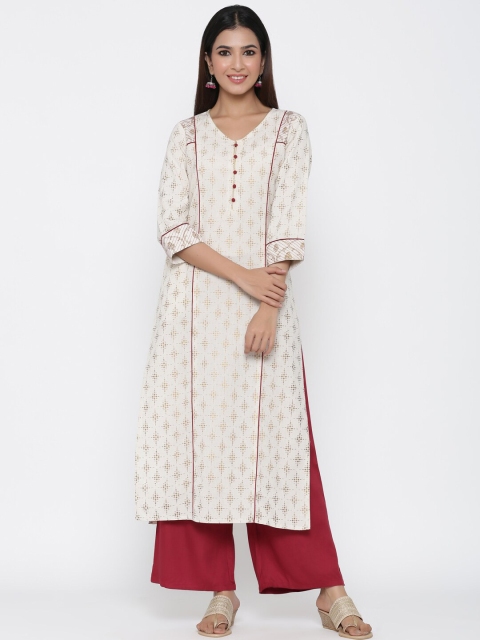 

Jaipur Kurti Women Off-White & Red Printed Kurta with Palazzos