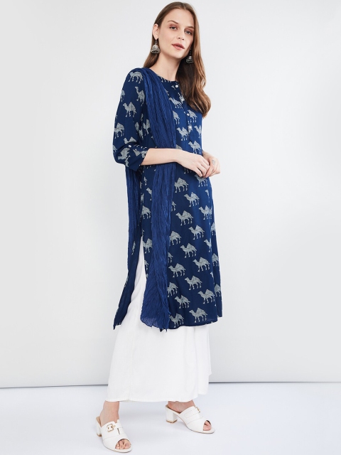 

max Navy Blue Solid Dupatta