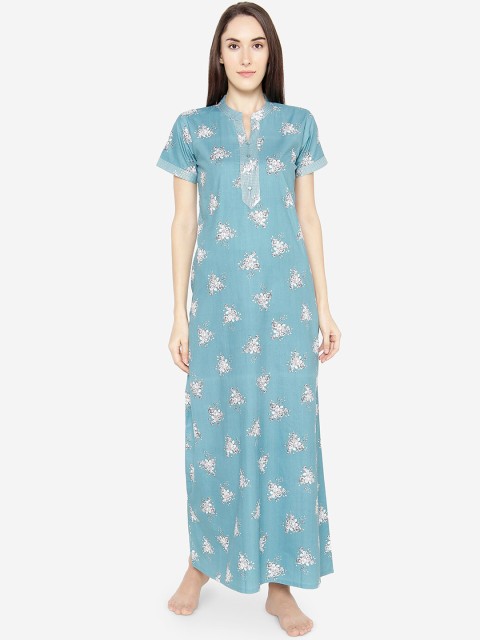 

Sand Dune Blue & Off-White Printed Nightdress