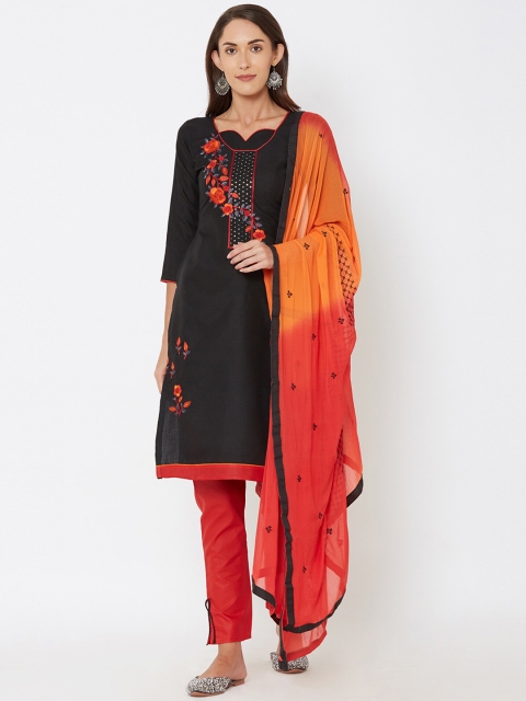 Satrani Black & Red Pure Cotton Unstitched Dress Material