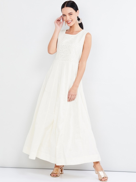 

max Women White Self Design Maxi Dress