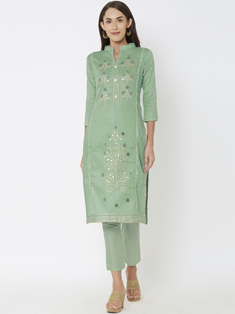 

Satrani Green & Gold Pure Cotton Unstitched Dress Material