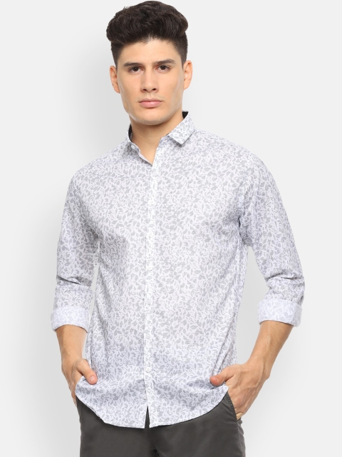 

V Dot Men White Slim Fit Printed Casual Shirt