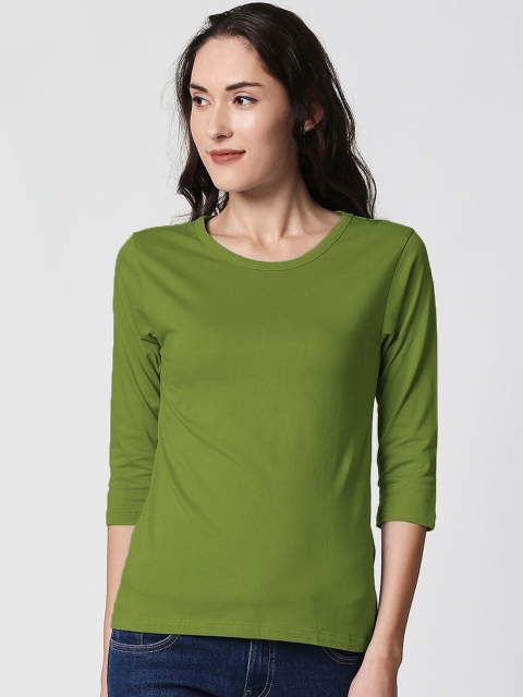 

Bewakoof Women Green Solid Round Neck T-shirt