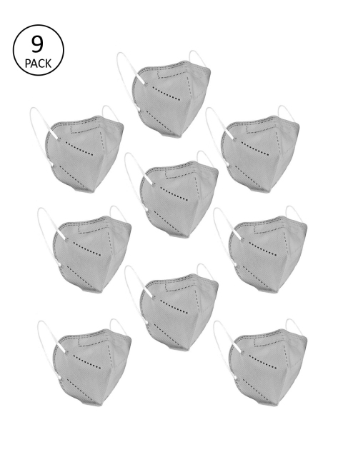 

OOMPH Unisex 5Ply Pack Of 9 Protective Outdoor Face Masks, Grey