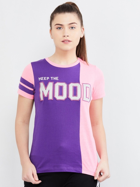 

max Women Purple & Pink Colourblocked Round Neck T-shirt