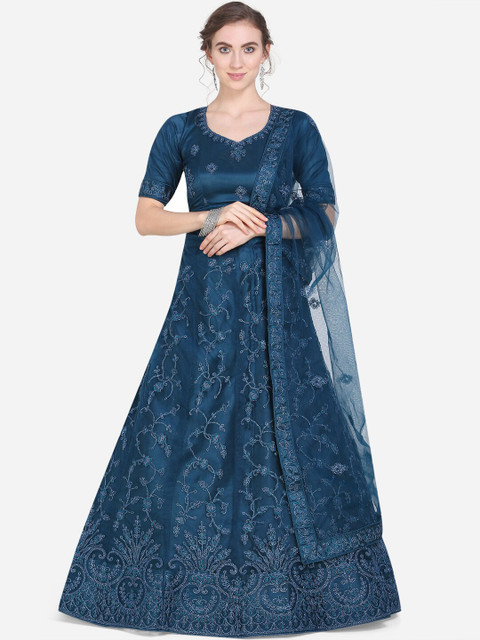 

Mitera Navy Blue Unstitched Lehenga & Blouse with Dupatta