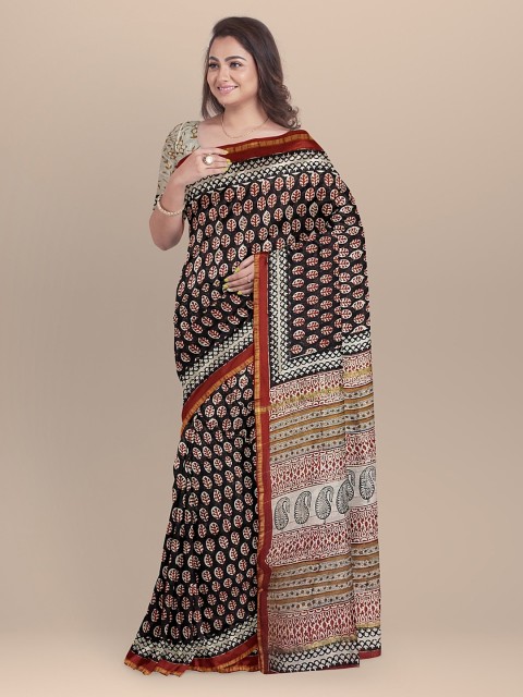 

BharatSthali BharatSthali Green Woven Design Silk Cotton Patola Saree, Black