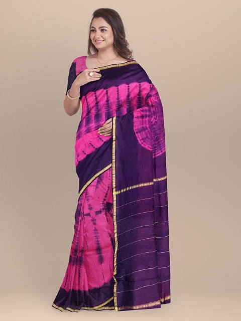 

BharatSthali Magenta & Navy Blue Silk Cotton Dyed Chanderi Saree