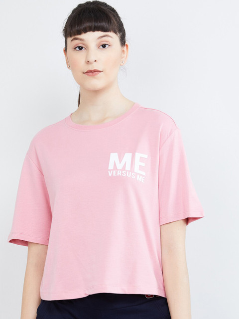 

max Women Pink Solid High Neck T-shirt