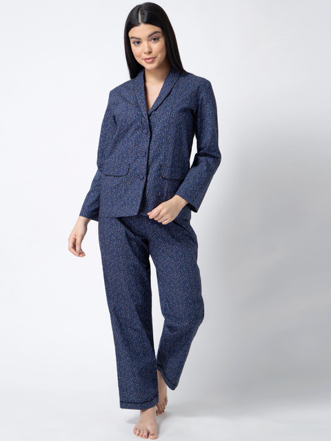 

ADORENITE Women Navy Blue Striped Night suit