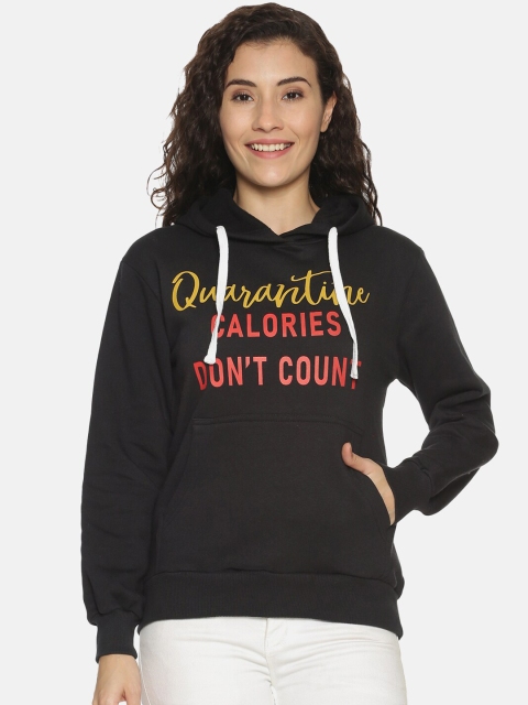 

Campus Sutra Women Black Printed Hooded Sweatshirt