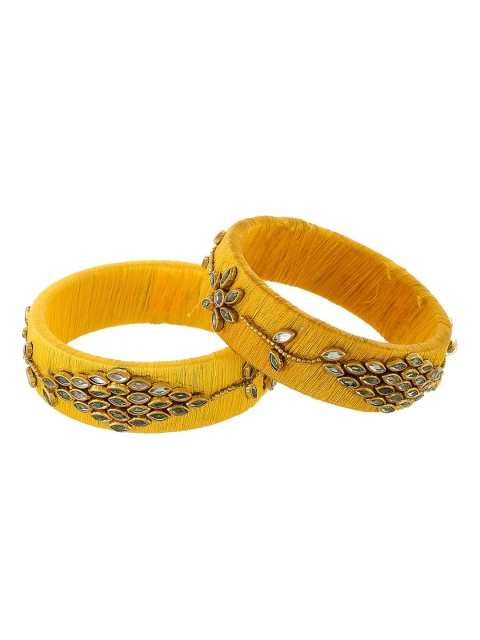 

Silvermerc Designs Set of 2 Yellow Gold-Plated Stone-Studded Handcrafted Bangles
