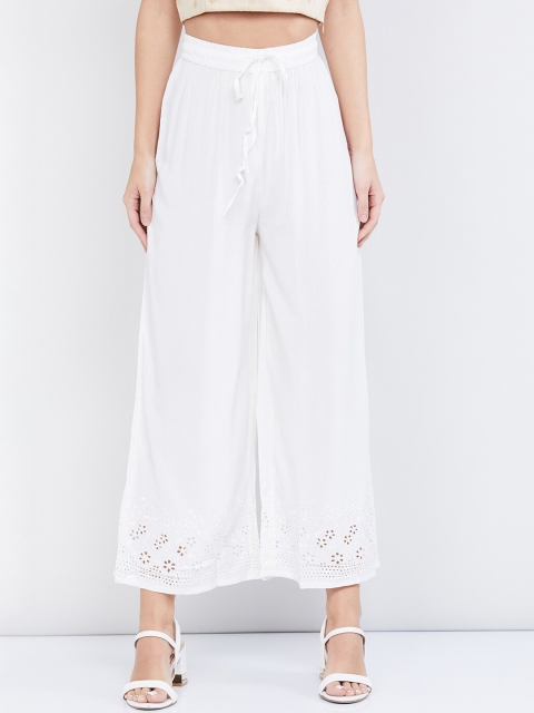 

max Women White Hem Design Straight Palazzos