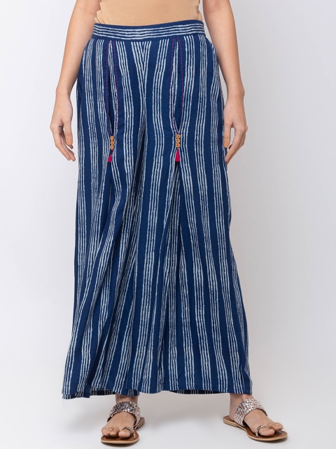 

Ethnicity Women Blue & Off-White Striped Wide Leg Palazzos