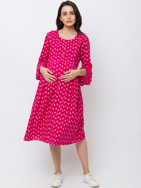

MomToBe Women Pink Printed A-Line Maternity Dress