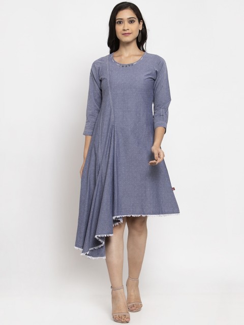 

RAISIN Women Blue Printed A-Line Dress