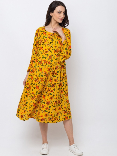 

MomToBe Women Yellow Printed Maternity & Feeding A-Line Dress