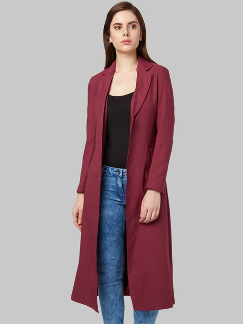 

Park Avenue Woman Maroon Solid Open Front Longline Jacket