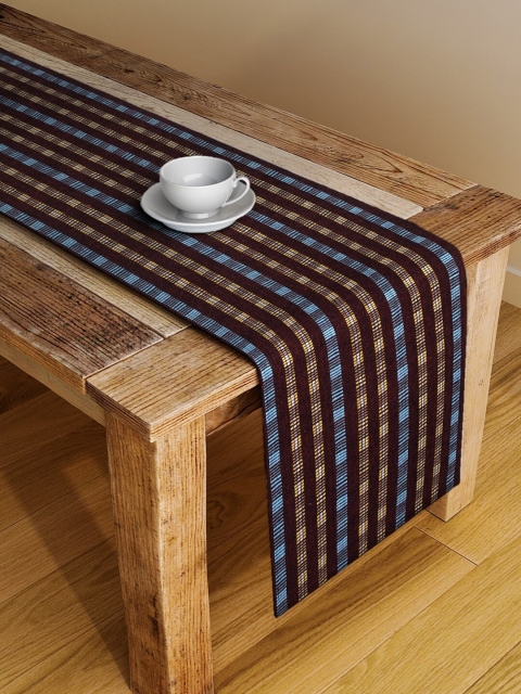 

KLOTTHE Set of 2 Brown & Blue Striped Hand-Tufted Table Runners