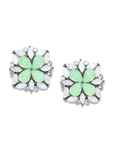 

ChicMela Green & White Gold-Plated Handcrafted Square Studs