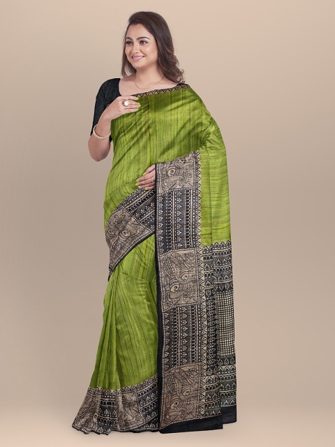 

BharatSthali Green Madhubani Printed Pure Silk Saree