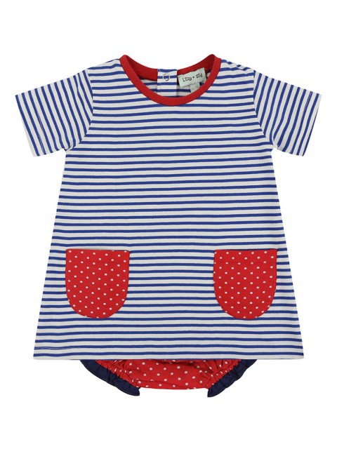 

Lilly and Sid Girls Navy Blue Striped Organic Cotton A-Line Dress