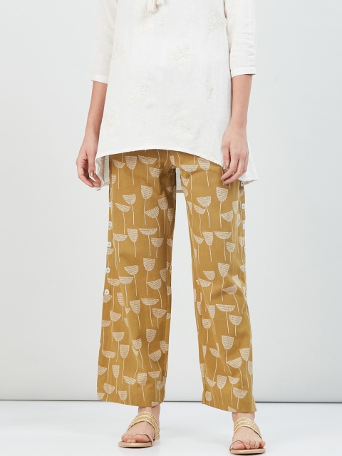 

max Women Mustard Yellow Regular Fit Printed Parallel Trousers