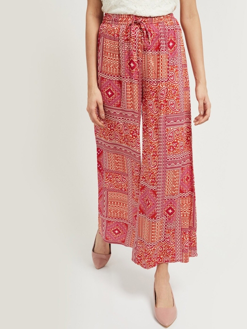 

max Women Fuchsia Pink & Red Printed Flared Palazzos