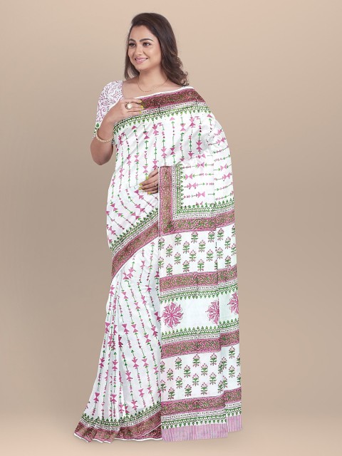 

BharatSthali White Printed Pure Cotton Saree