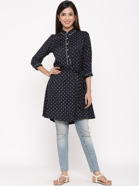 

Juniper Women's Navy Blue & Off-White Printed Tunic