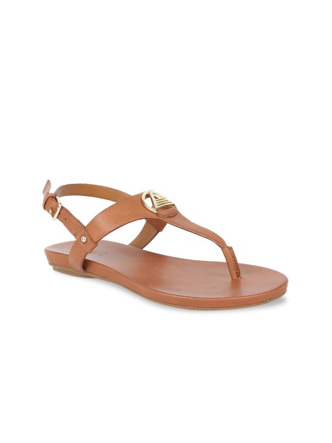 

ALDO Women Brown Solid Leather T-Strap Flats