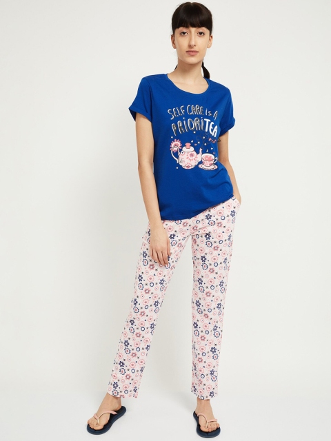 

max Women Blue & Pink Printed Night Suit