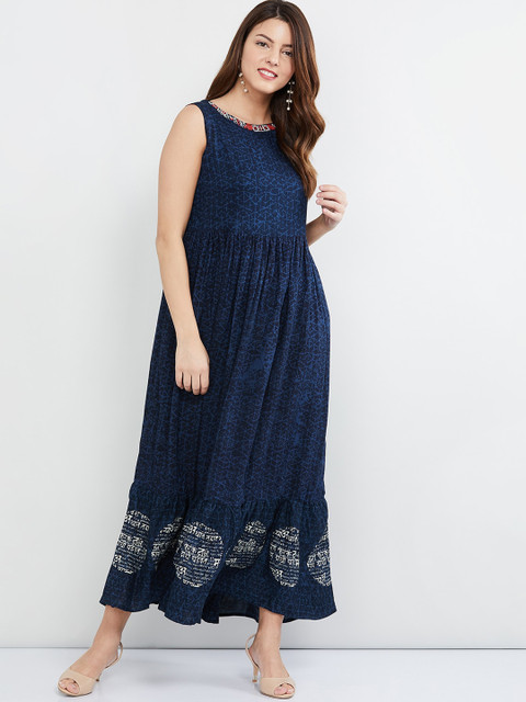 

max Women Blue Printed Maxi Dress