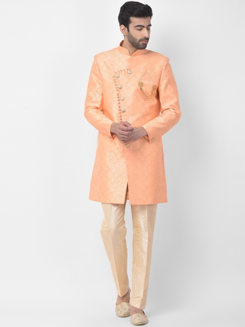 

SG RAJASAHAB Men Orange & Beige Woven Design Sherwani Set