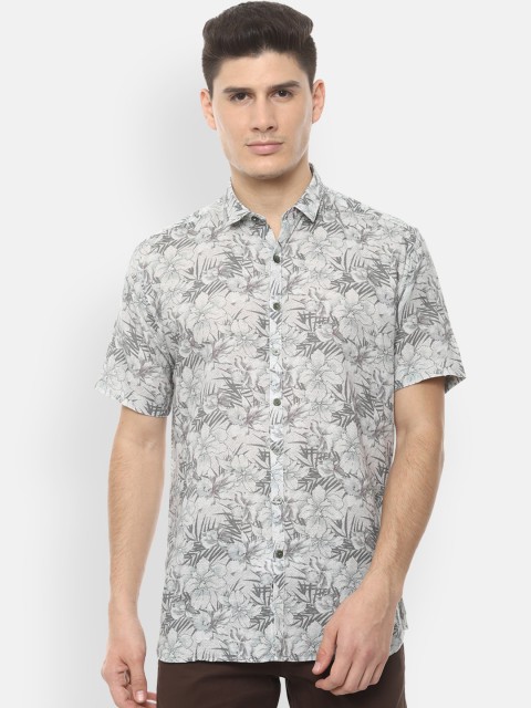 

V Dot Men Cream-Coloured Slim Fit Printed Casual Shirt