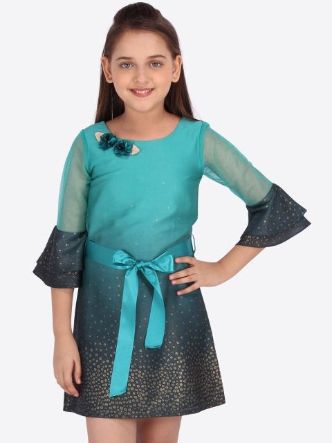 

CUTECUMBER Girls Green Tie & Dye A-Line Dress