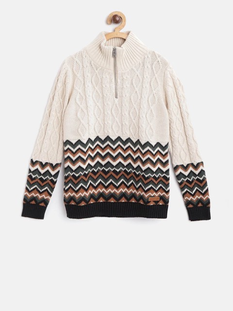

Cherry Crumble Unisex Kids Beige Self Design Pullover Sweater