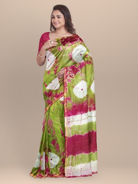 

BharatSthali Multicoloured Silk Cotton Dyed Chanderi Saree, Multi