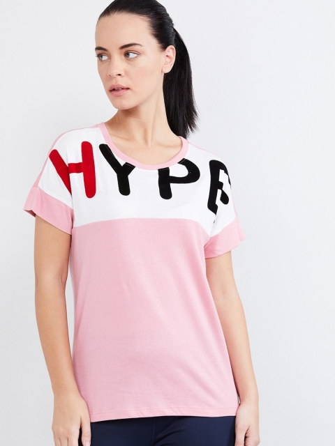 

max Women Pink Colourblocked Polo Collar T-shirt