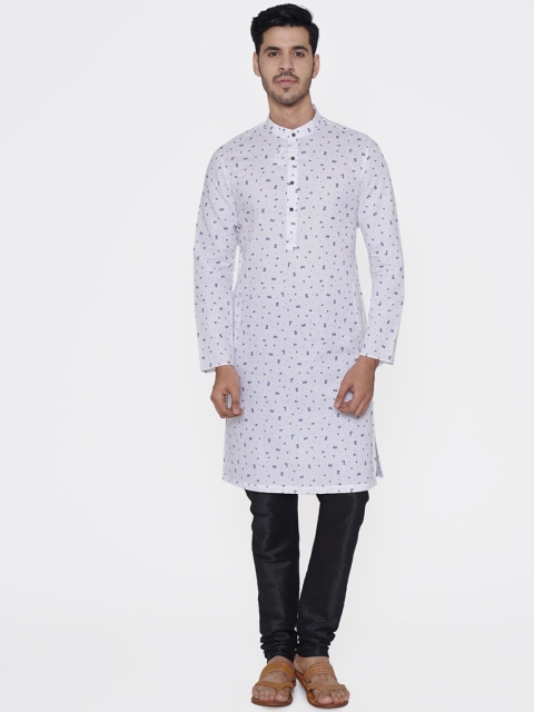 

Manyavar Men White & Blue Woven Design Straight Kurta