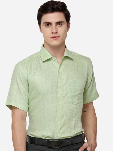 

JADE BLUE Men Green Regular Fit Self Design Linen Formal Shirt