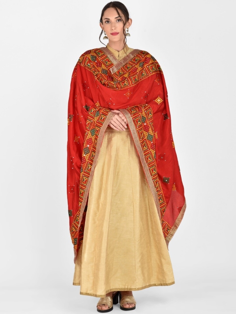 

Dupatta Bazaar Red & Green Embroidered Dupatta