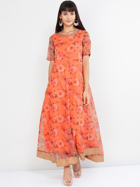 max Women Orange Printed Maxi Dress